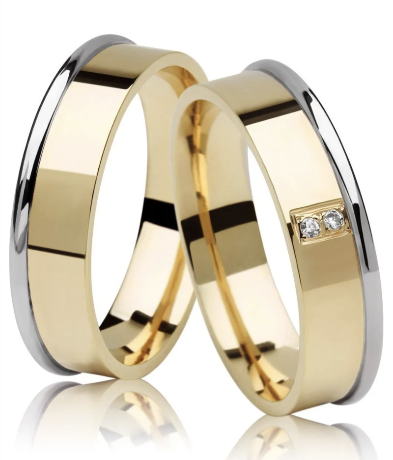 Aliança em Ouro 18K com Fio de Ouro Branco e 2 Brilhantes 6.0mm