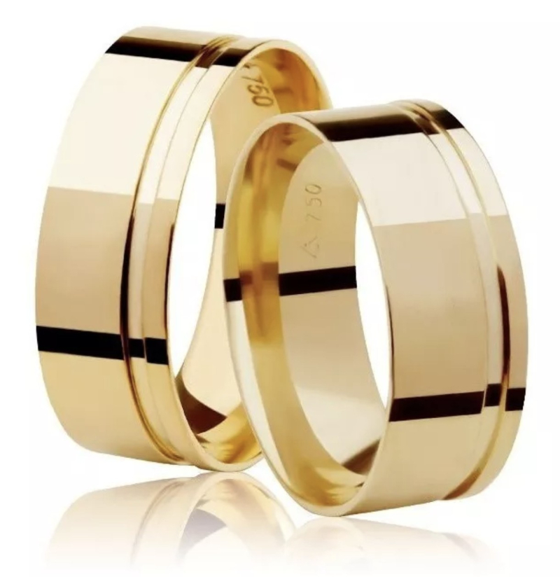 Aliança em Ouro 18k Reta com Friso 8mm